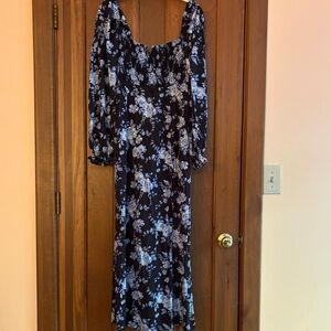 Free People Jaymes Floral Blue and Black midi Dress